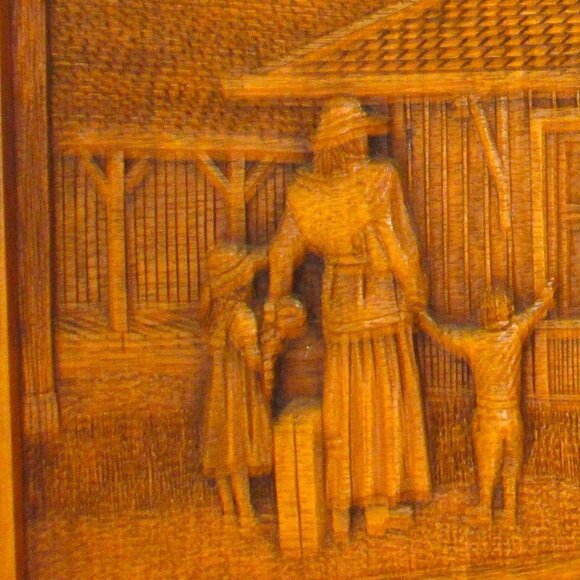 Vintage "Meeting at the Station" wood carving by Kim Murray shown in carved deta - Picture 6 of 8